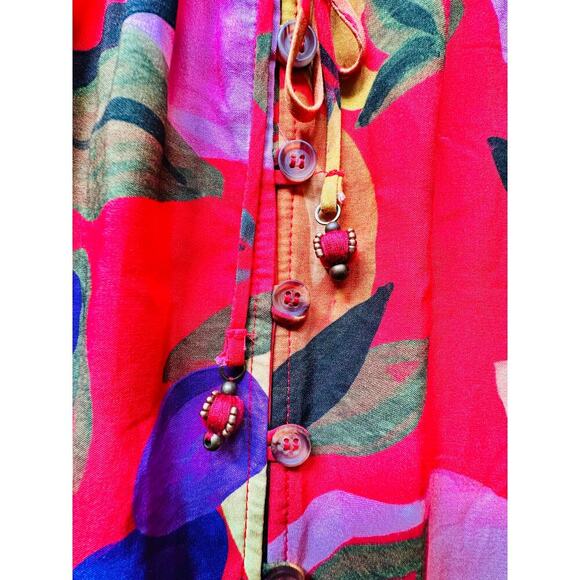 FARM RIO Multicolor Floral Maxi Button Front High Low Ruffle Dress Women's Small - Picture 9 of 9